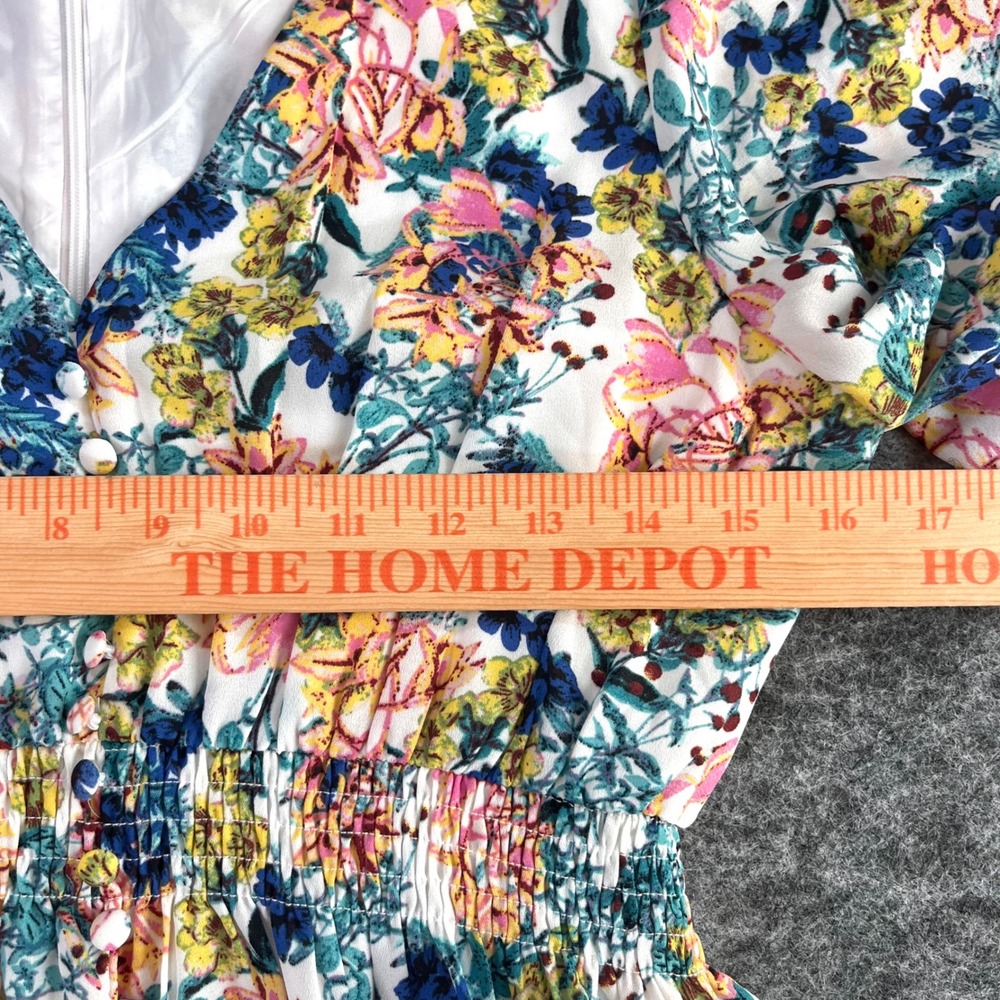 Taylor Floral V-Neck Smocked Dress Womens M Multicolor Boho Chiffon Cottagecore - Picture 10 of 12